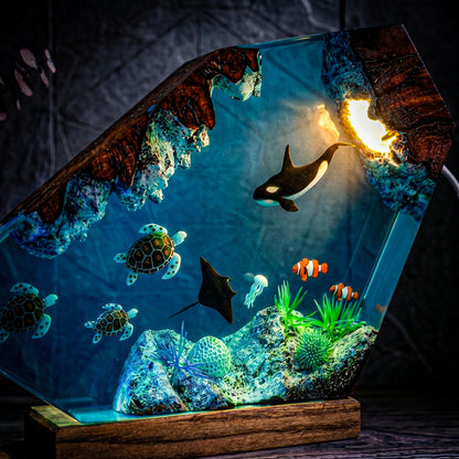 Humpback Whale & Sea Turtle Geometric Epoxy Resin Night Light