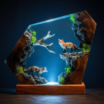 Nature Inspired Fox Resin Wood Lamp - Unique Table Centerpiece