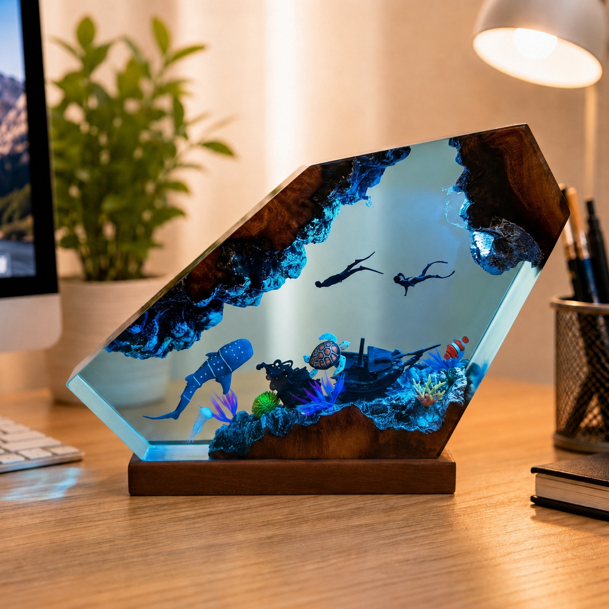 Whale Shark and Diver Night Light – Deep-Sea Ocean Lamp