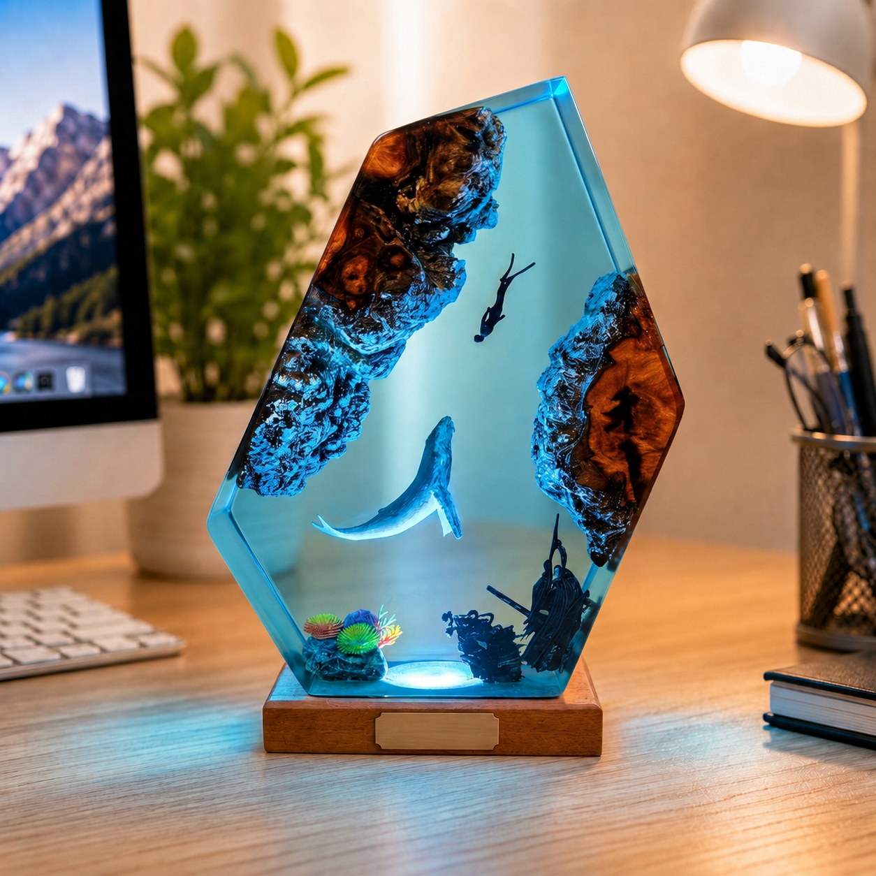 Humpback Whale and Diver Night Light – Ocean Lamp