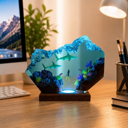 Great White Shark and Diver Night Light – Ocean Lamp