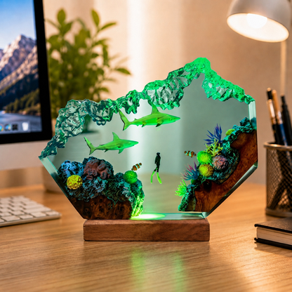 Great White Shark and Diver Night Light – Ocean Lamp