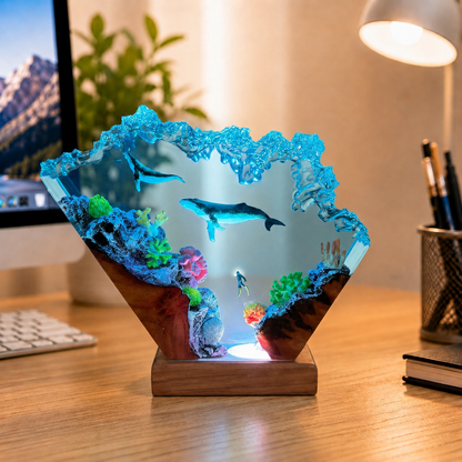 Humpback whale and diver night light