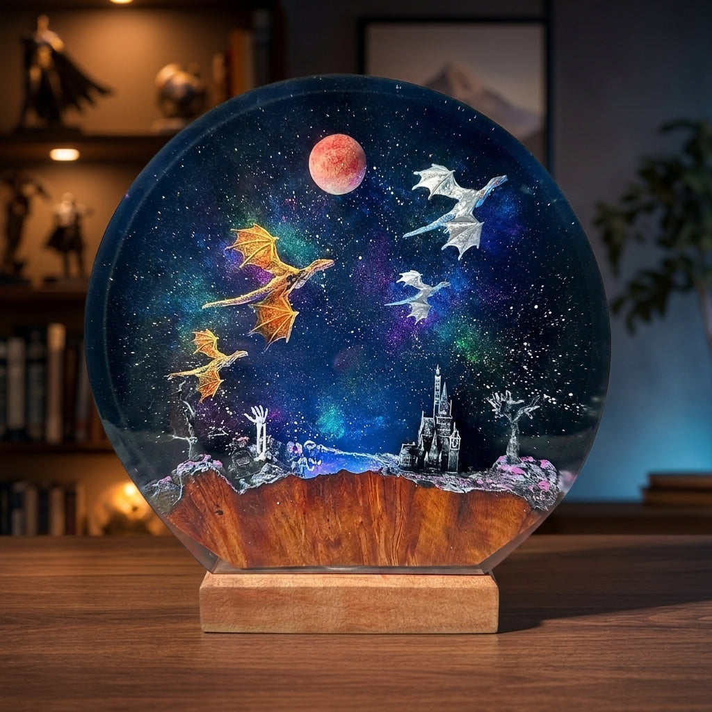 Ice Dragon & Fire Dragon Night Light - Dragon sculpture Gift