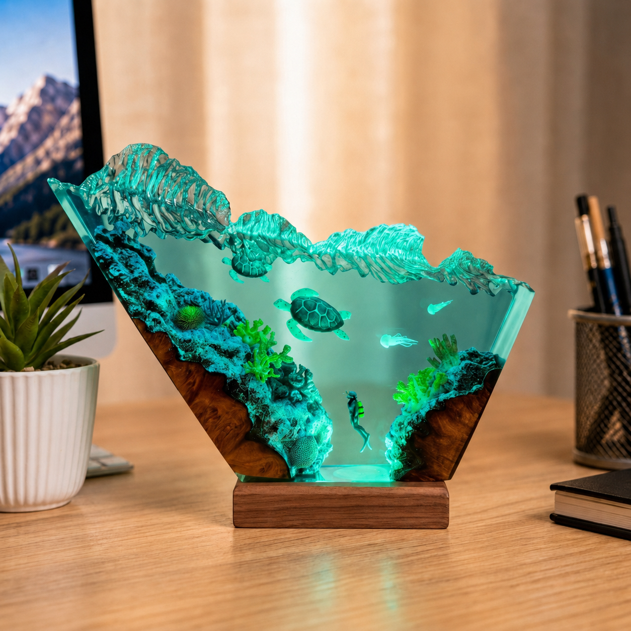 Diver and sea turtle night light - Ocean Night Light
