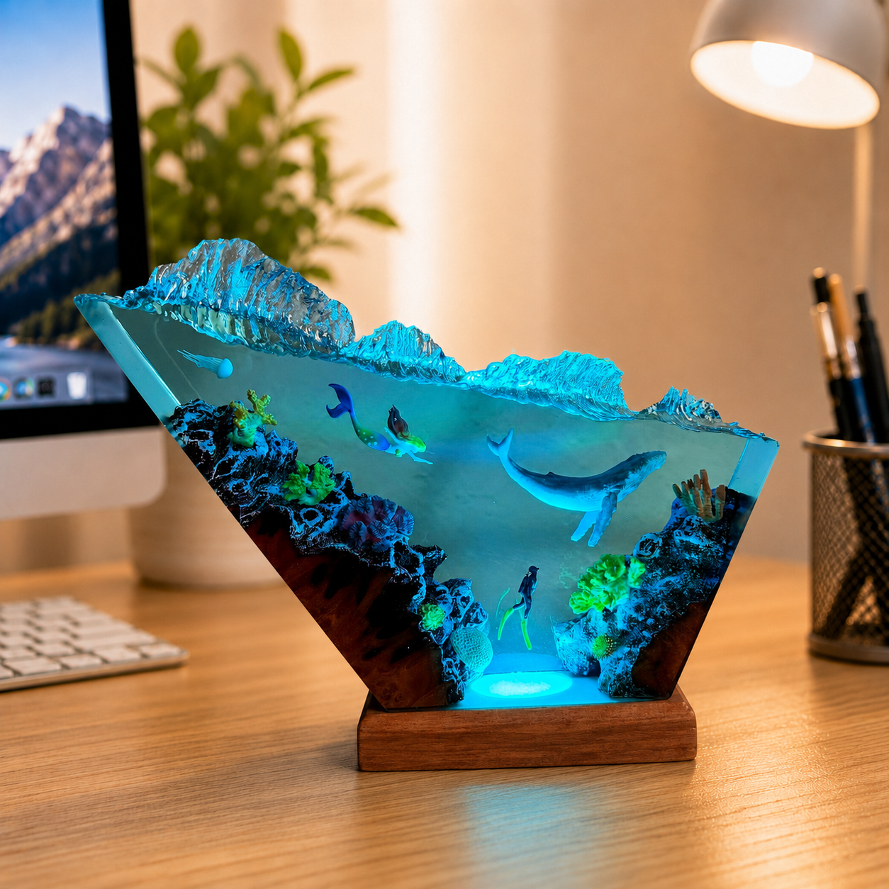 Mermaid and blue whale night light