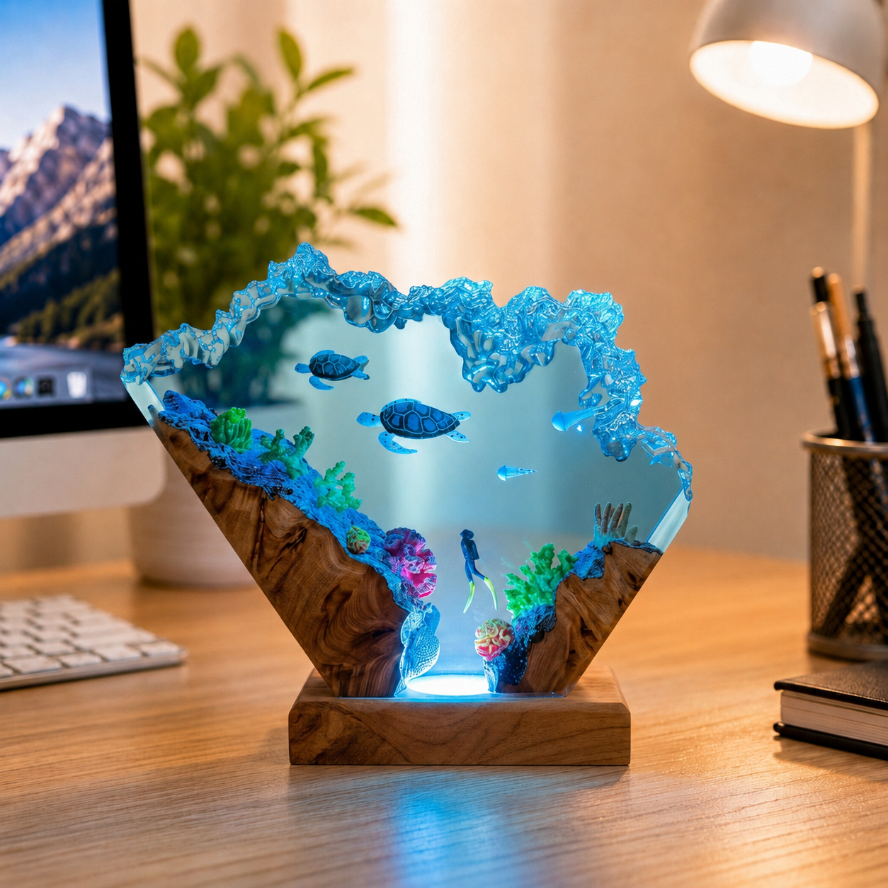 Sea turtle and diver night light