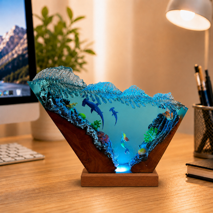 Hammerhead shark and diver night light -  Ocean Lamp