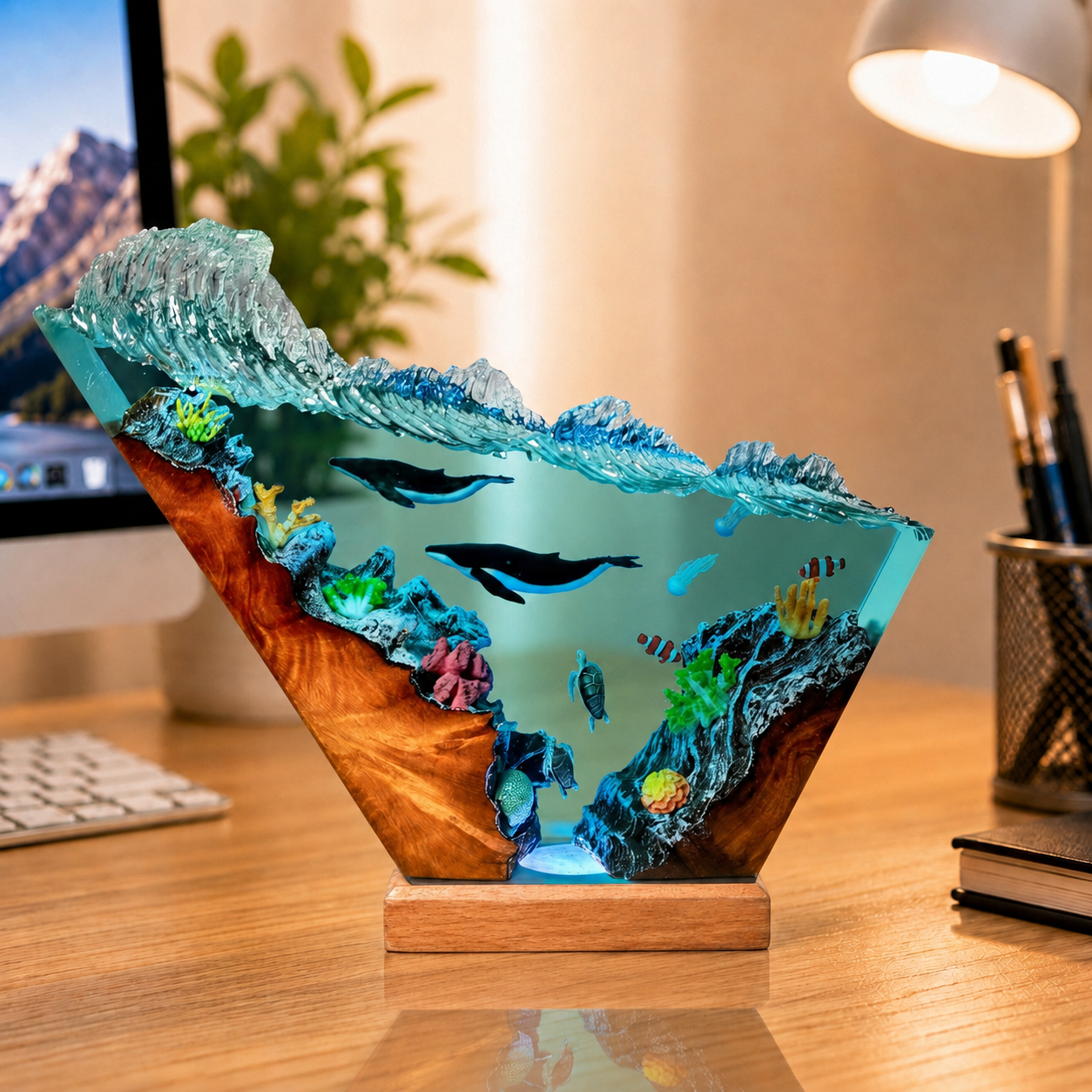 Ocean-themed night light, whale and sea turtle night light