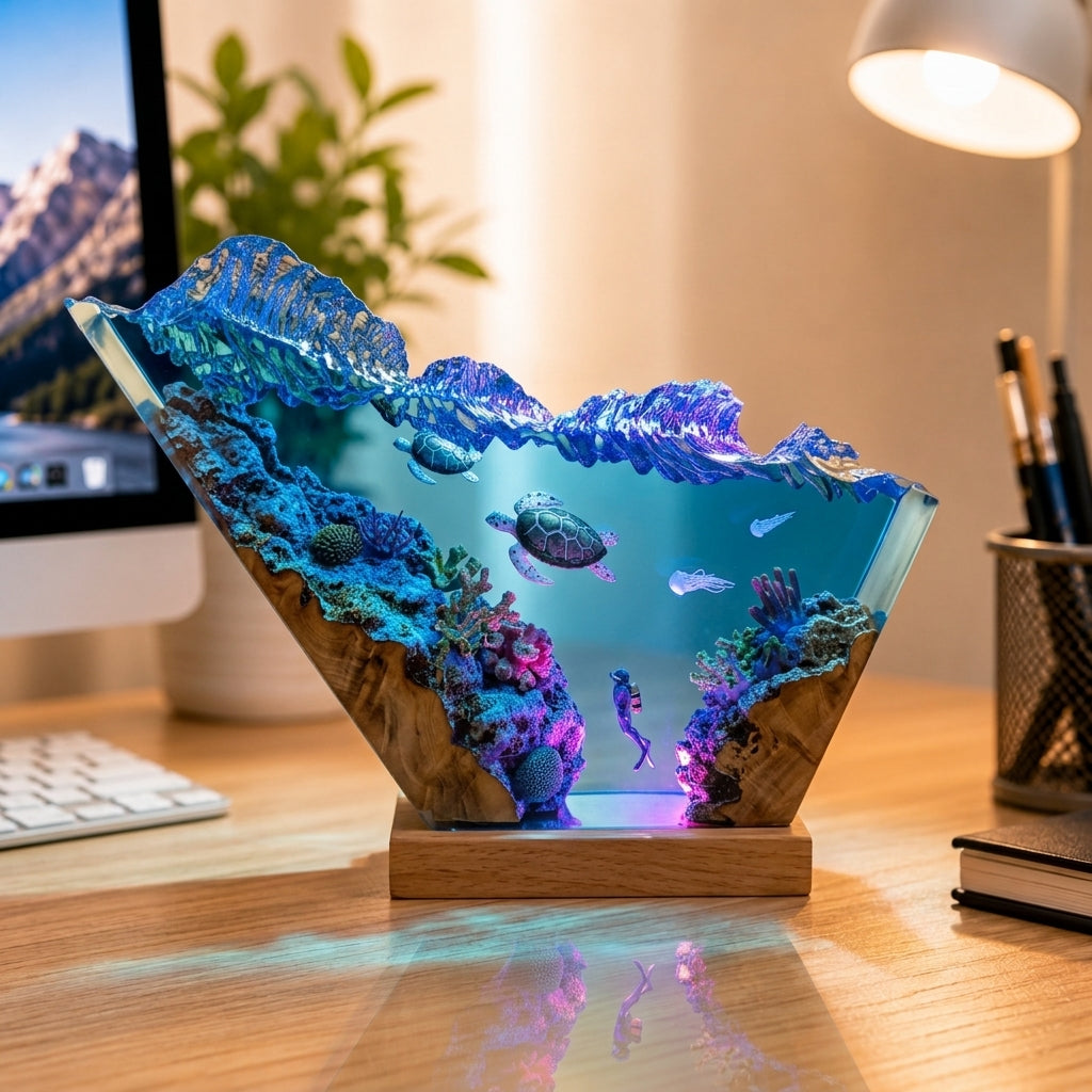Diver and sea turtle night light - Ocean Night Light