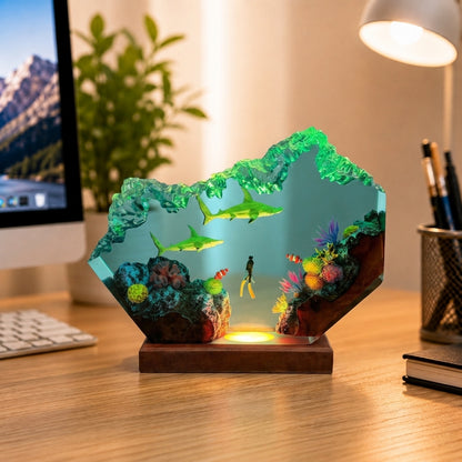 Great White Shark and Diver Night Light – Ocean Lamp