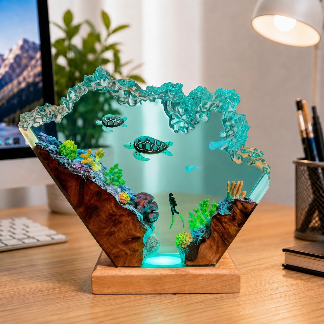 Sea turtle and diver night light