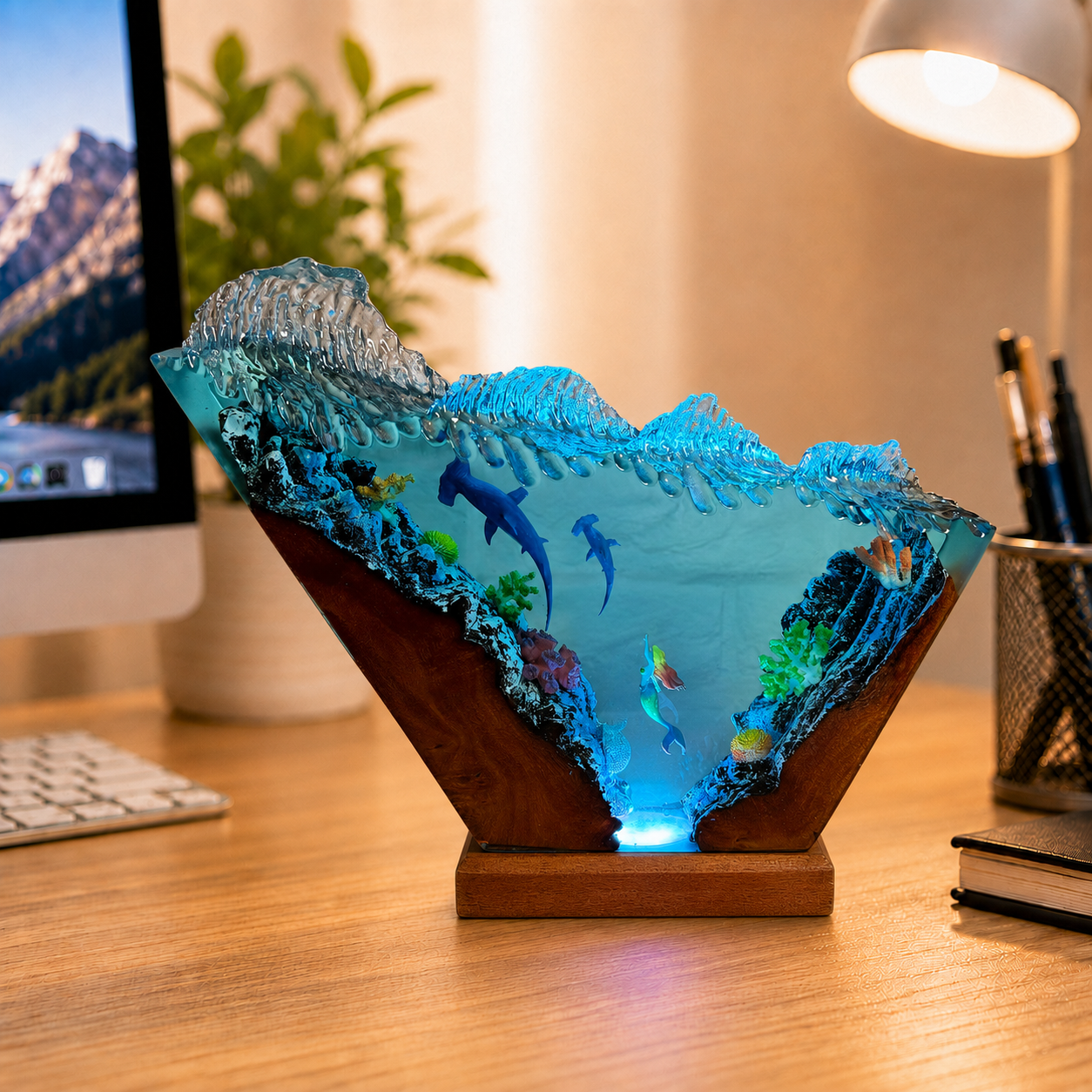 Mermaid and hammerhead shark nightlight -  Ocean Night Light
