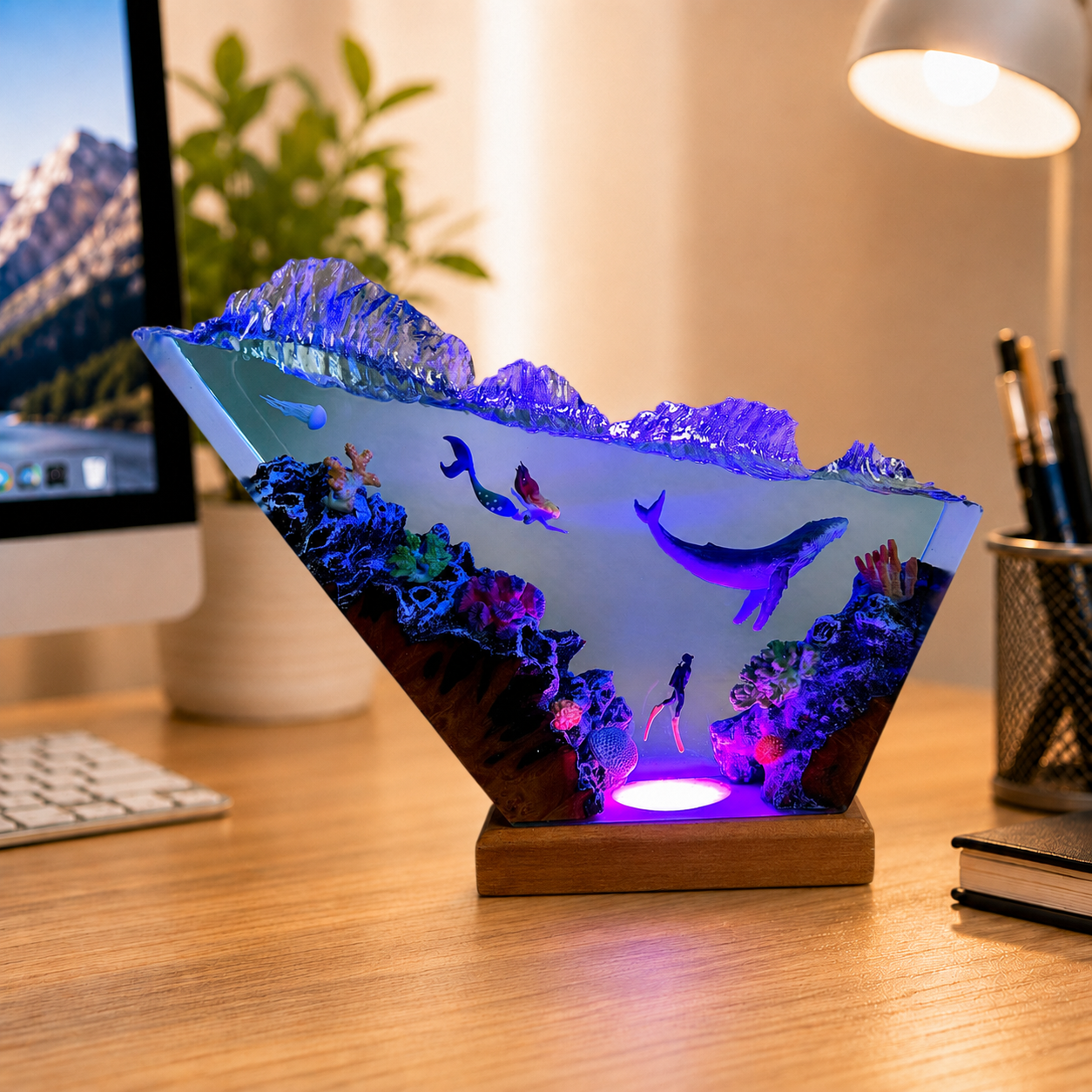 Mermaid and blue whale night light