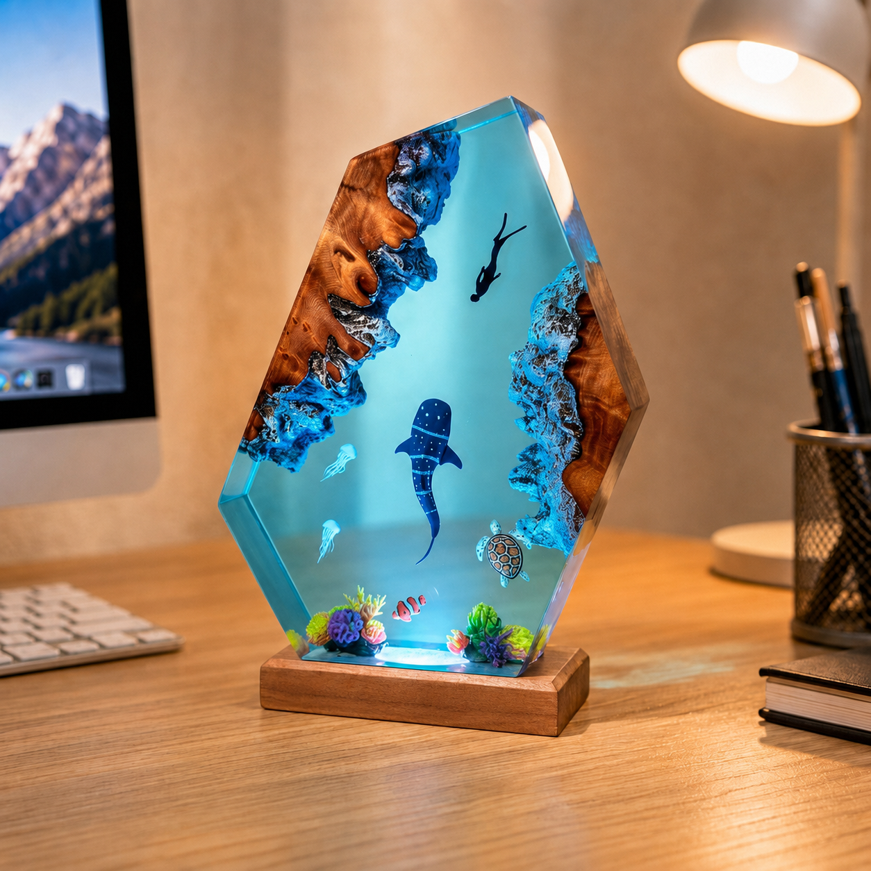 Whale shark and diver night light