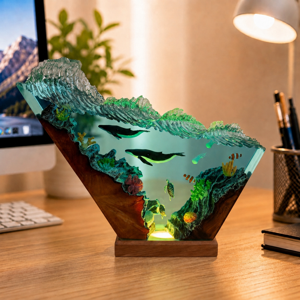 Ocean-themed night light, whale and sea turtle night light