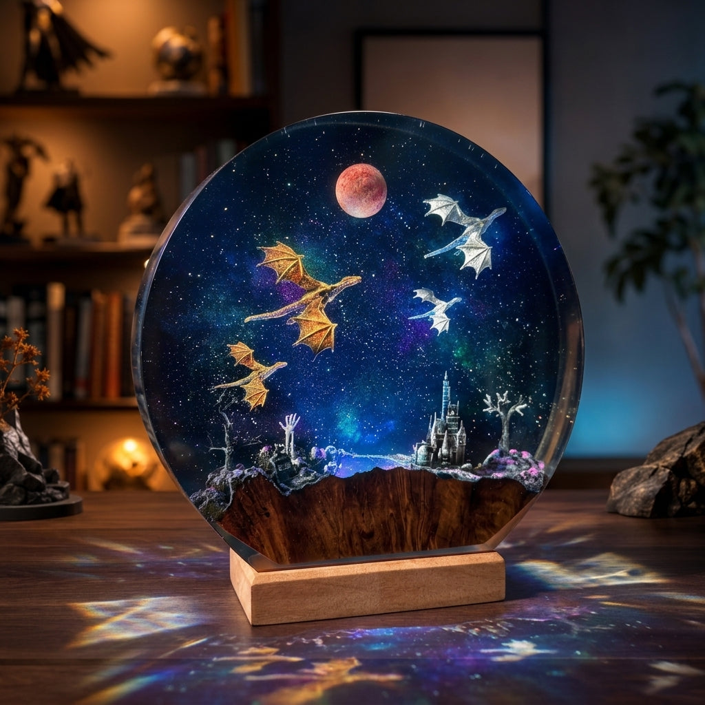 Ice Dragon & Fire Dragon Night Light - Dragon sculpture Gift