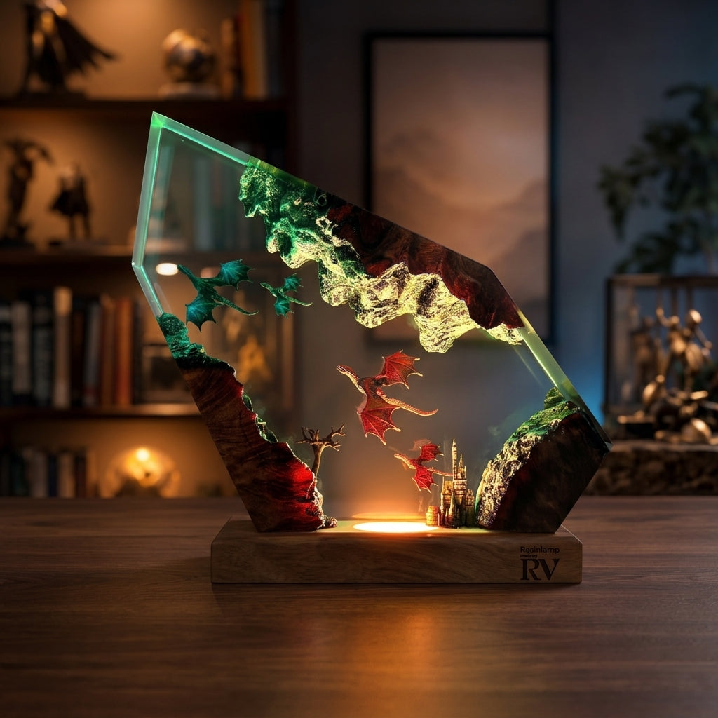 Ice Dragon VS Fire Dragon Lamp - Dragon sculpture Lamp