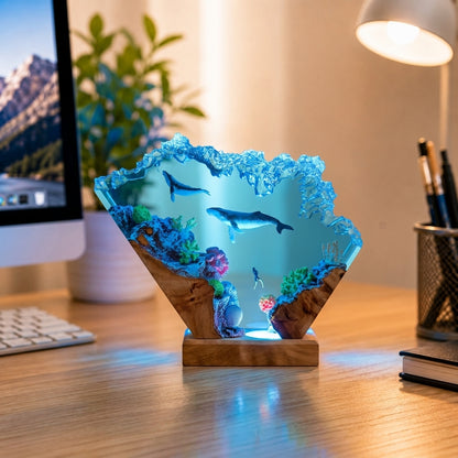 Humpback whale and diver night light