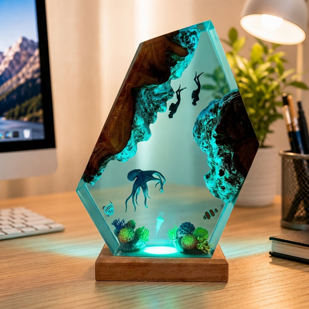 Octopus and Diver Night Light – Ocean Lamp