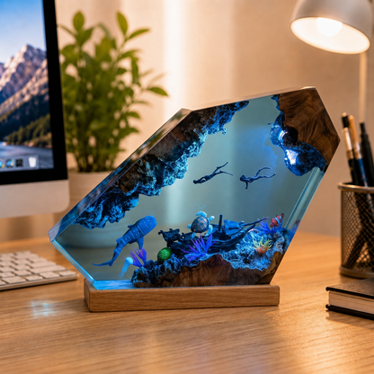 Whale Shark and Diver Night Light – Deep-Sea Ocean Lamp