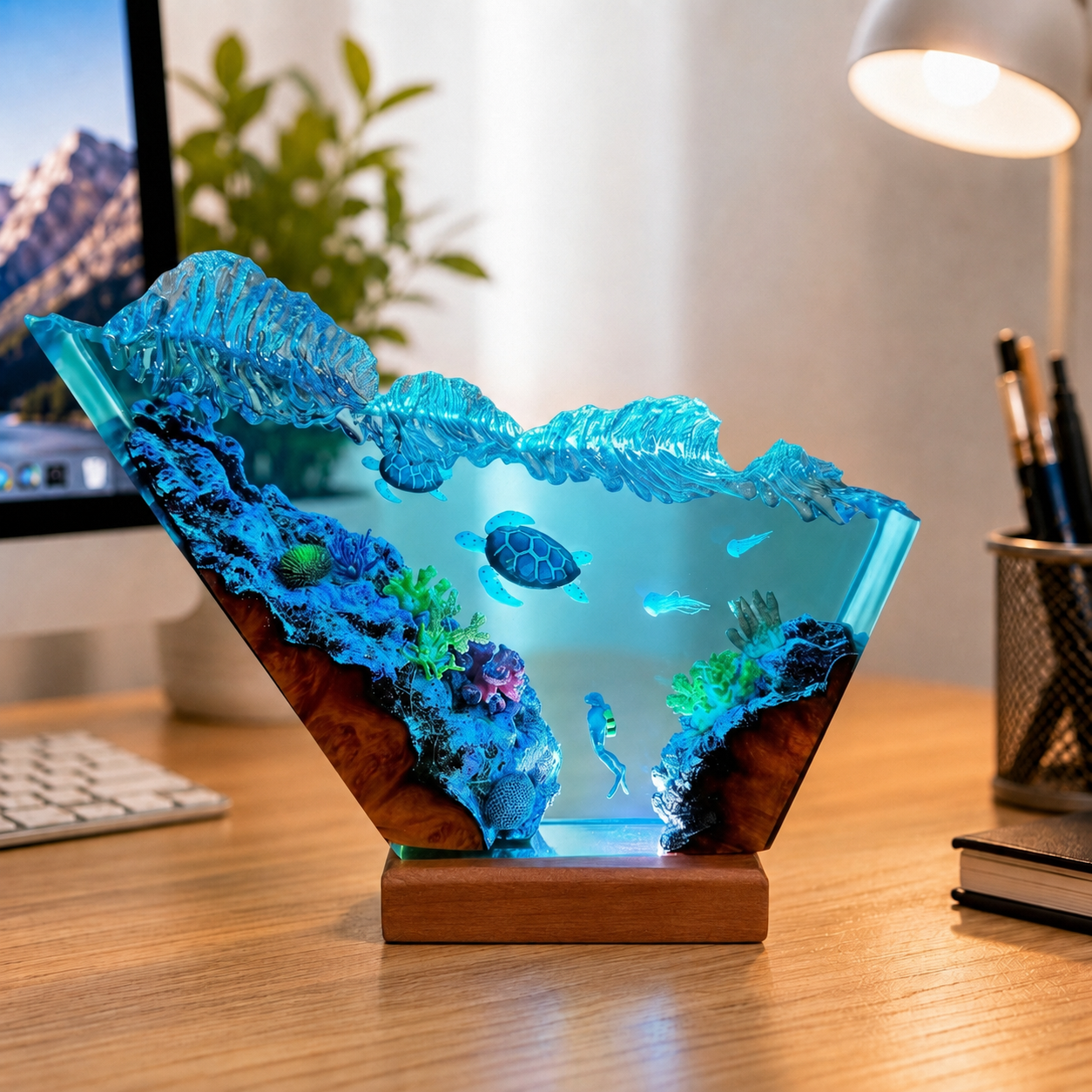 Diver and sea turtle night light - Ocean Night Light