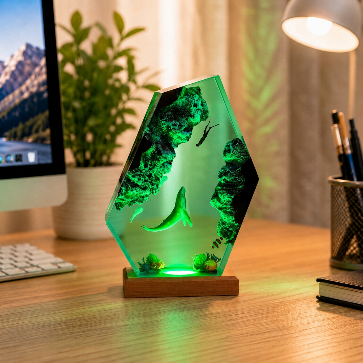 Humpback Whale and Diver Night Light – Ocean Lamp