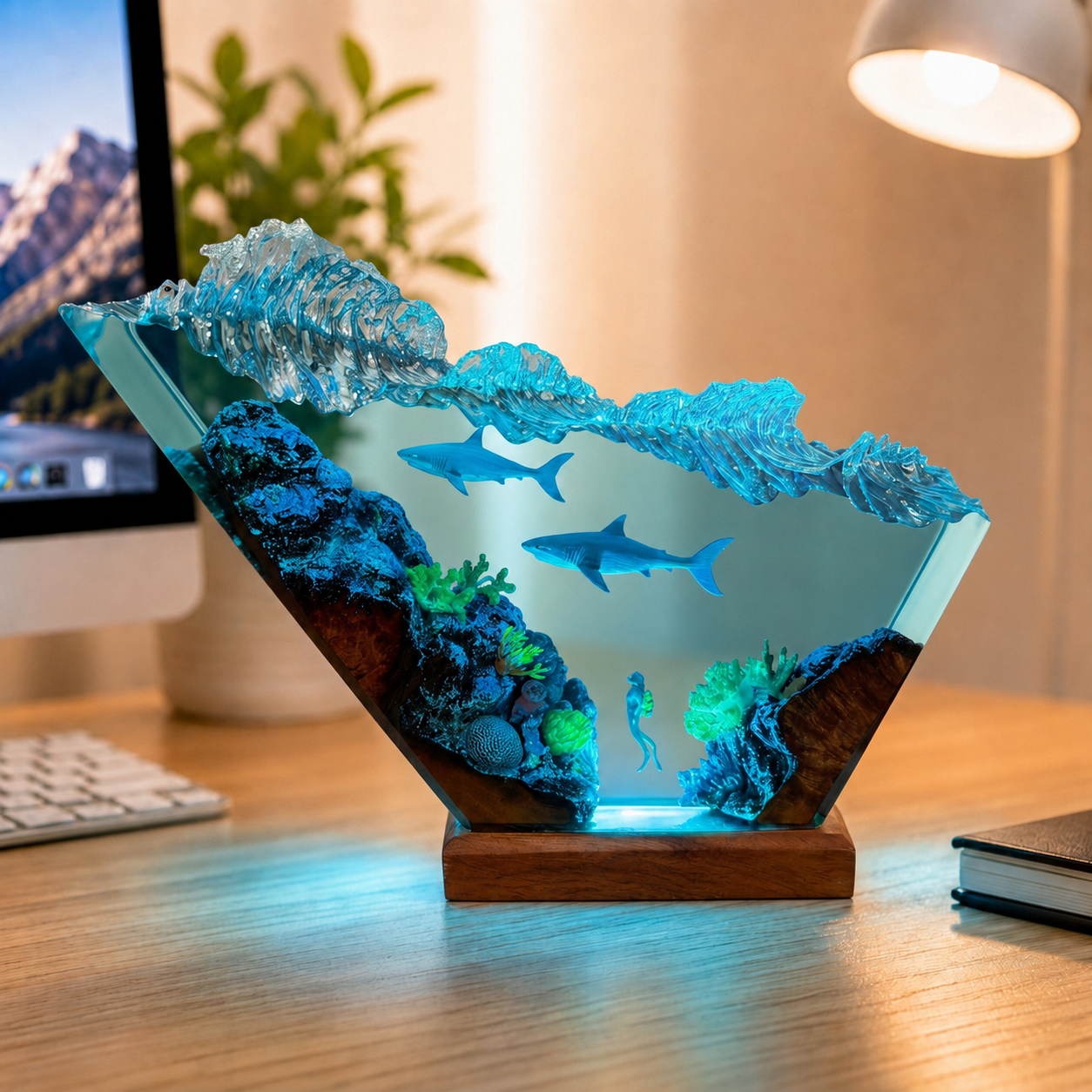 Ocean Night Light – Great White Shark and Diver Night Light