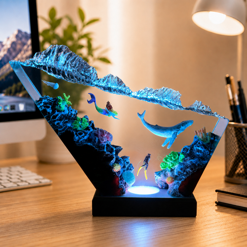 Mermaid and blue whale night light - Ocean Night Light
