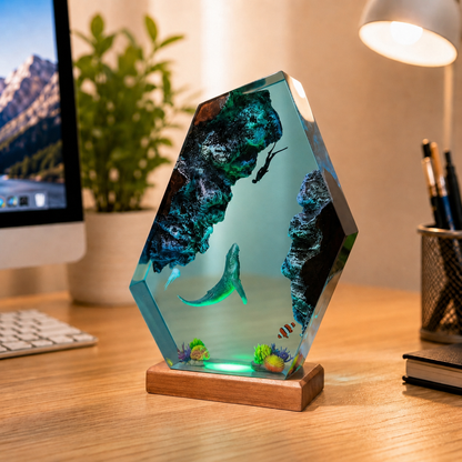 Humpback Whale and Diver Night Light – Ocean Lamp