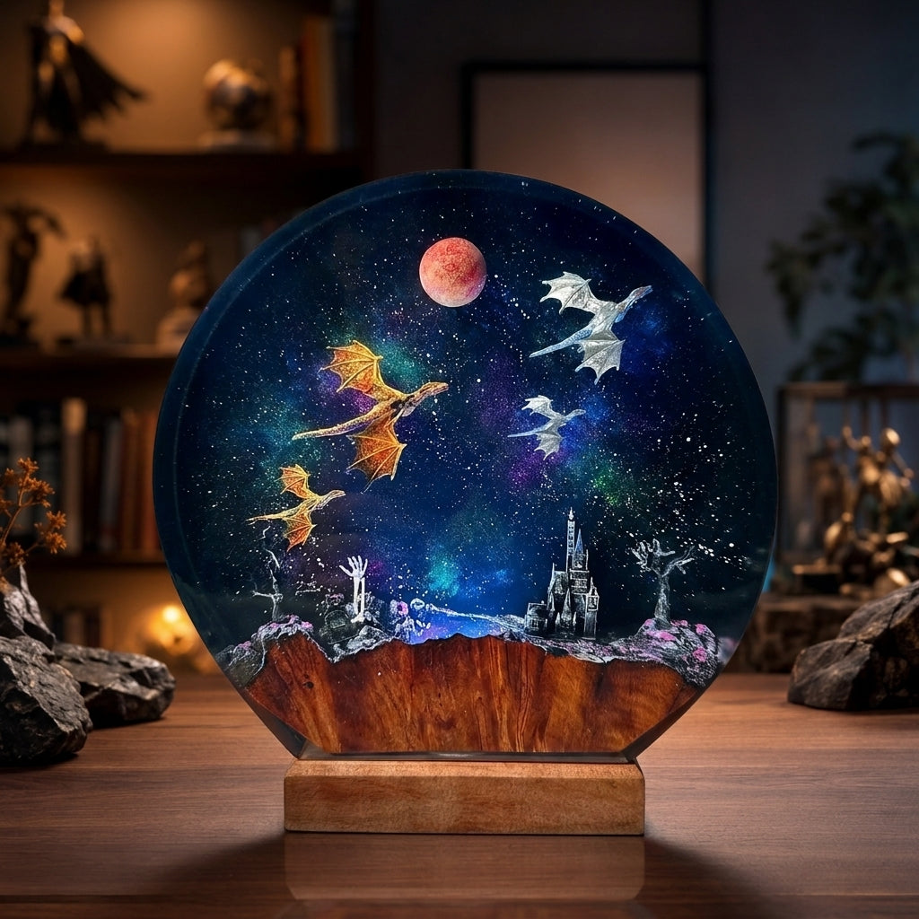 Ice Dragon & Fire Dragon Night Light - Dragon sculpture Gift