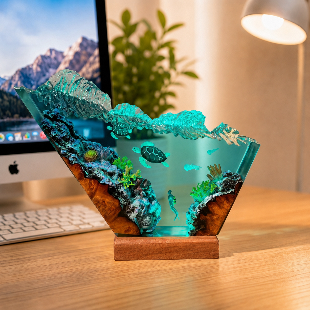 Diver and sea turtle night light - Ocean Night Light