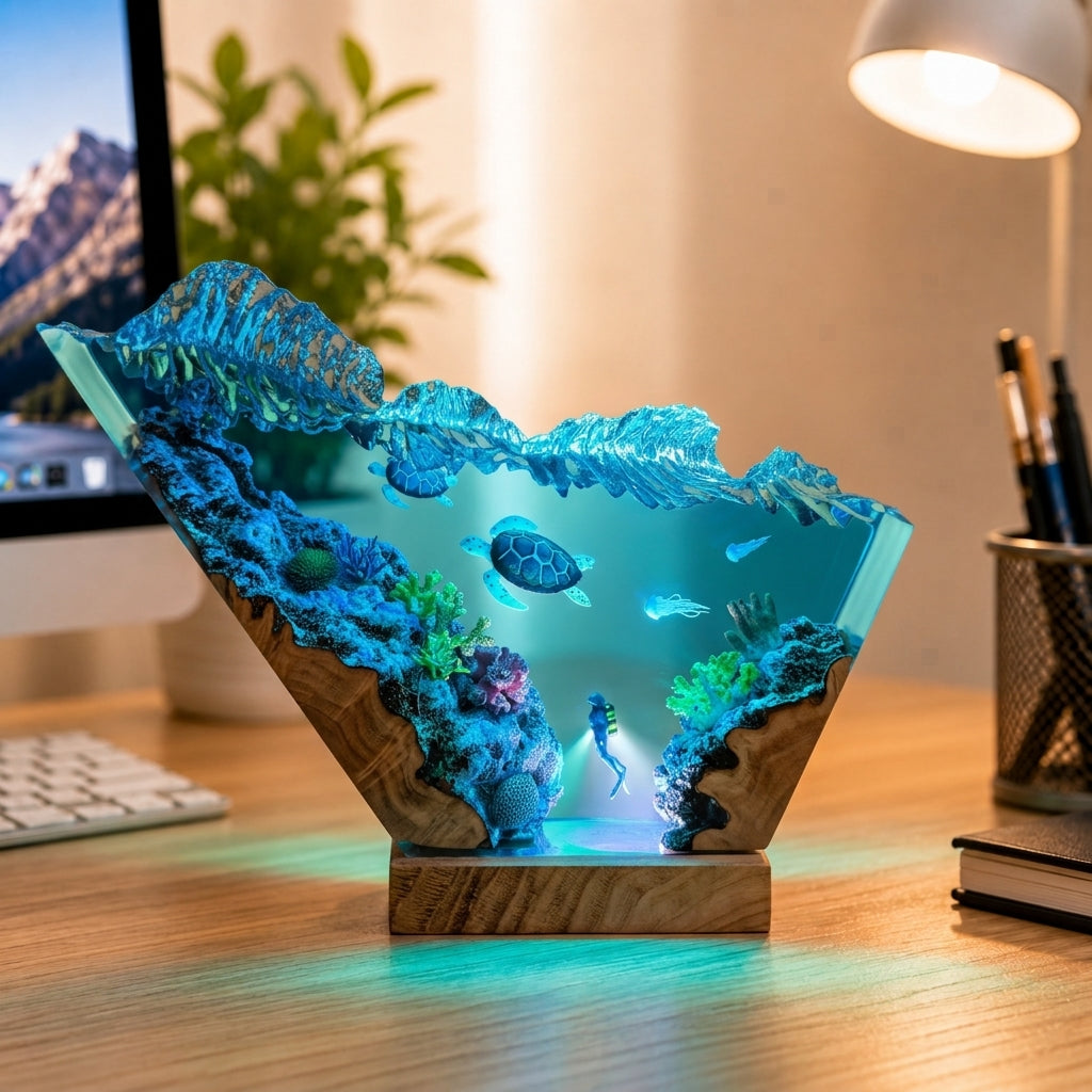 Diver and sea turtle night light - Ocean Night Light