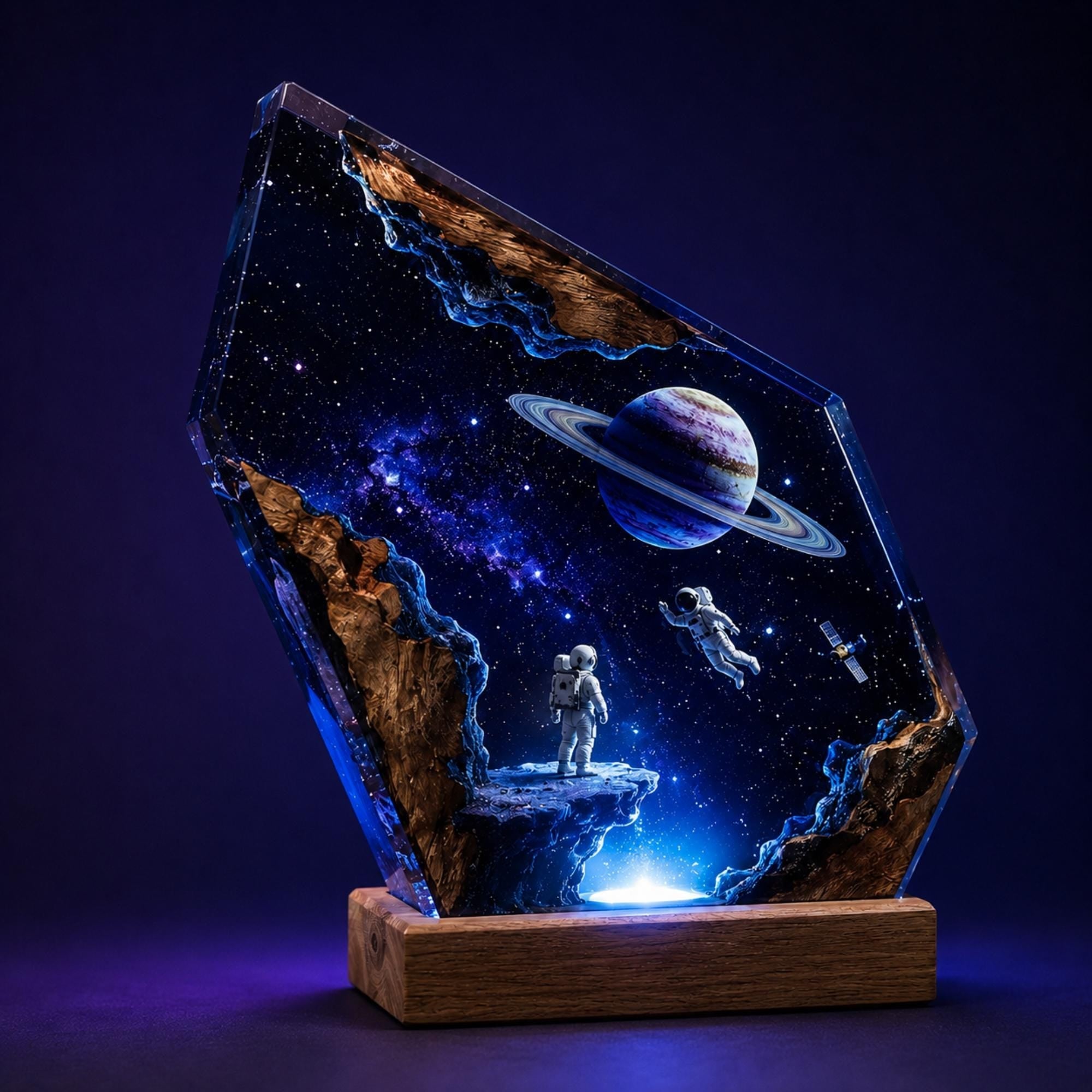 Astronaut & Saturn Planet Geometric Epoxy Resin Night Light