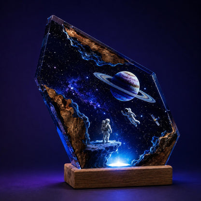 Astronaut & Saturn Planet Geometric Epoxy Resin Night Light