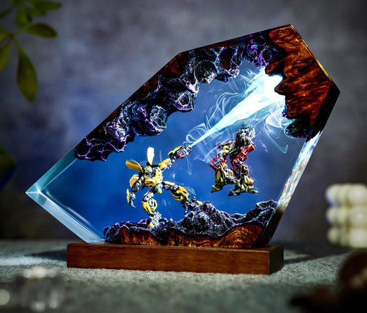 Handcrafted Bumblebee vs Barricade Epoxy Resin Lamp