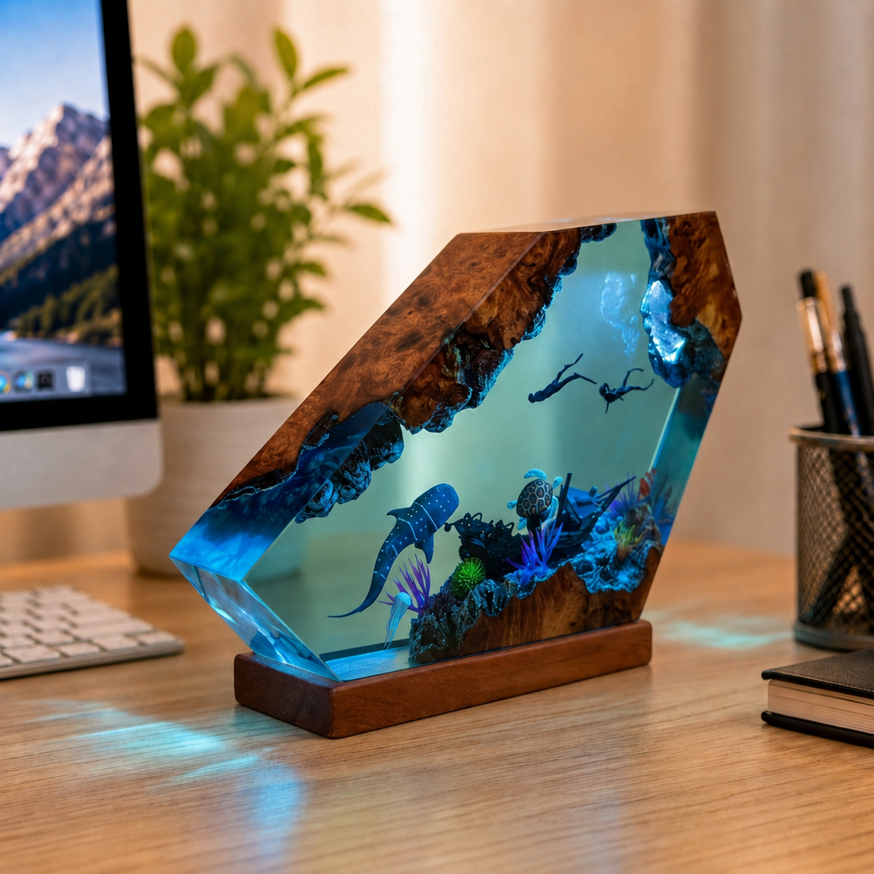 Whale Shark and Diver Night Light – Deep-Sea Ocean Lamp