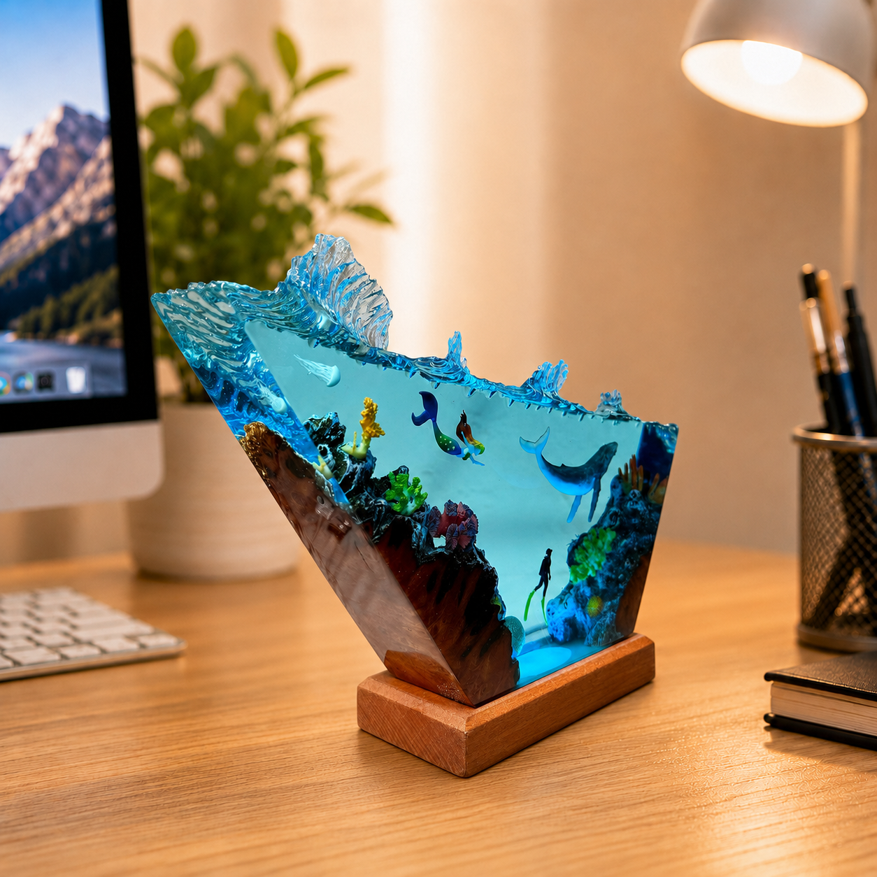 Mermaid and blue whale night light