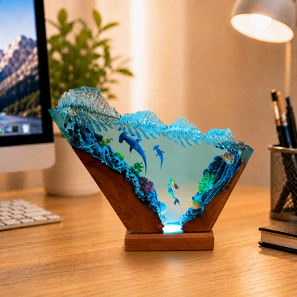 Hammerhead shark and diver night light -  Ocean Lamp