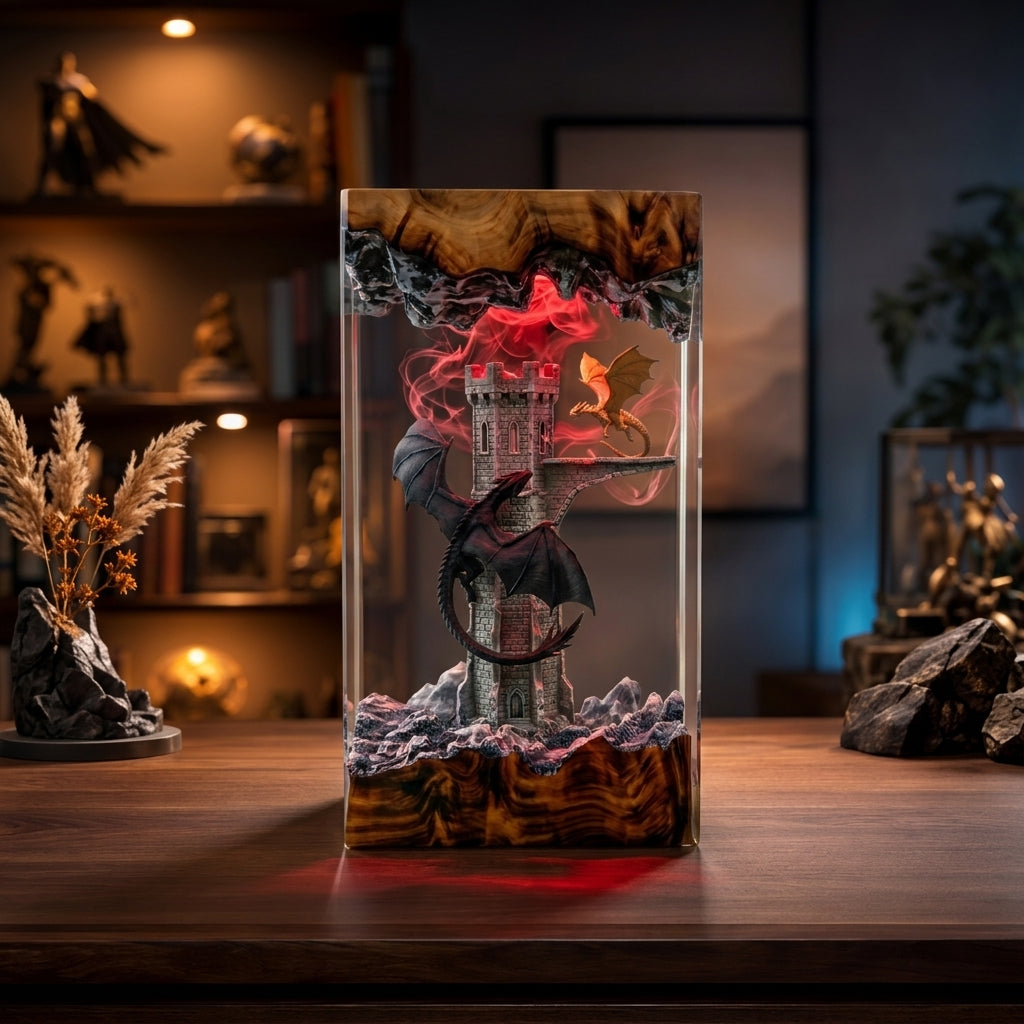 Tairn and Andarna Resin Lamp, Fourth Wing Inspired Dragon Decor