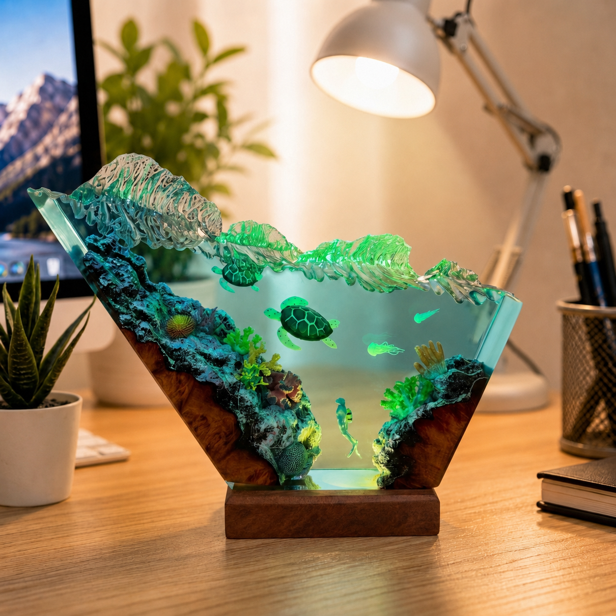 Diver and sea turtle night light - Ocean Night Light