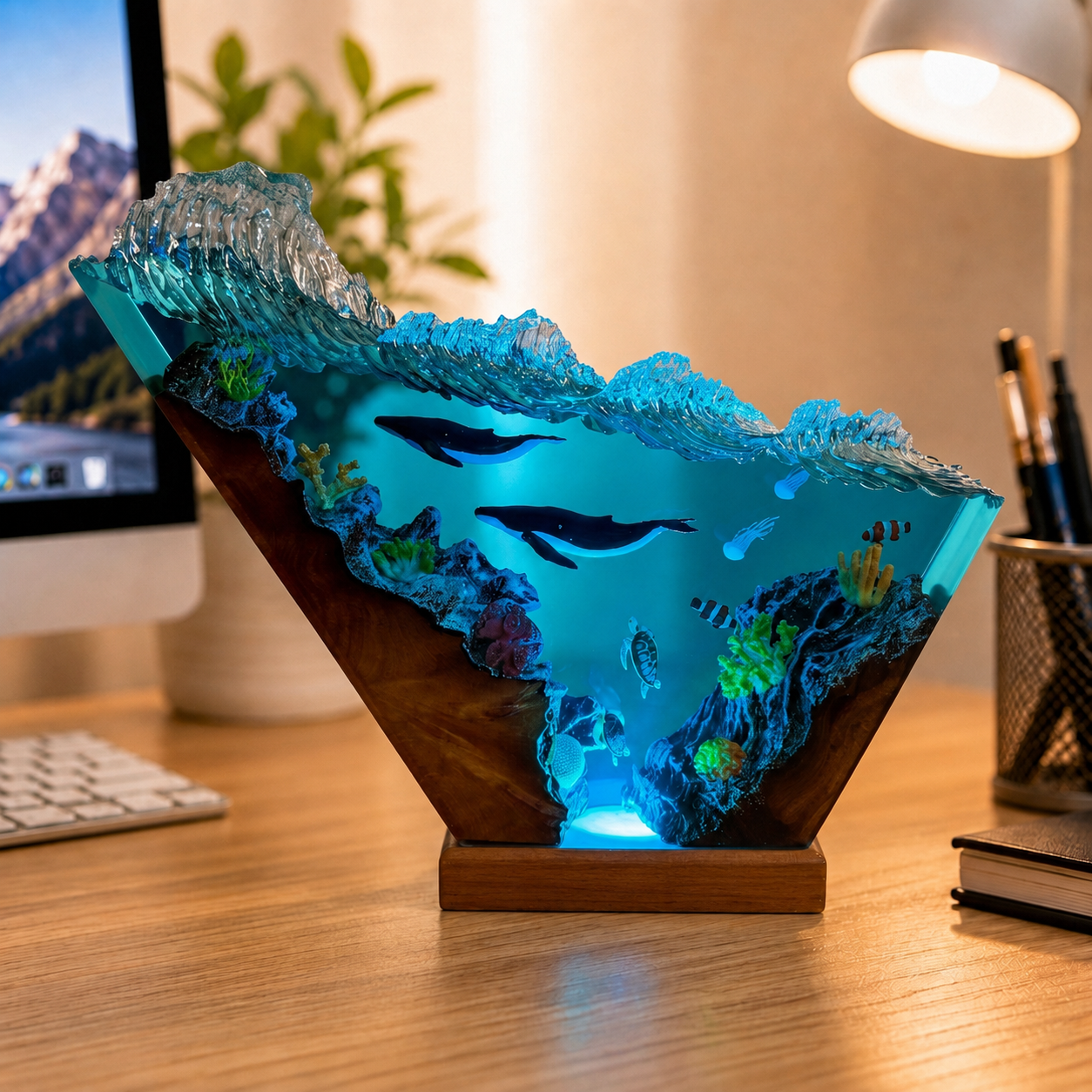 Ocean-themed night light, whale and sea turtle night light