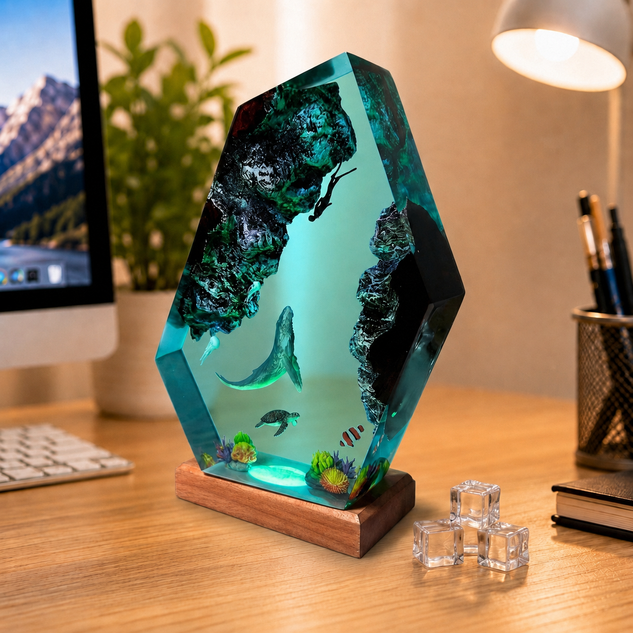 Humpback Whale and Diver Night Light – Ocean Lamp