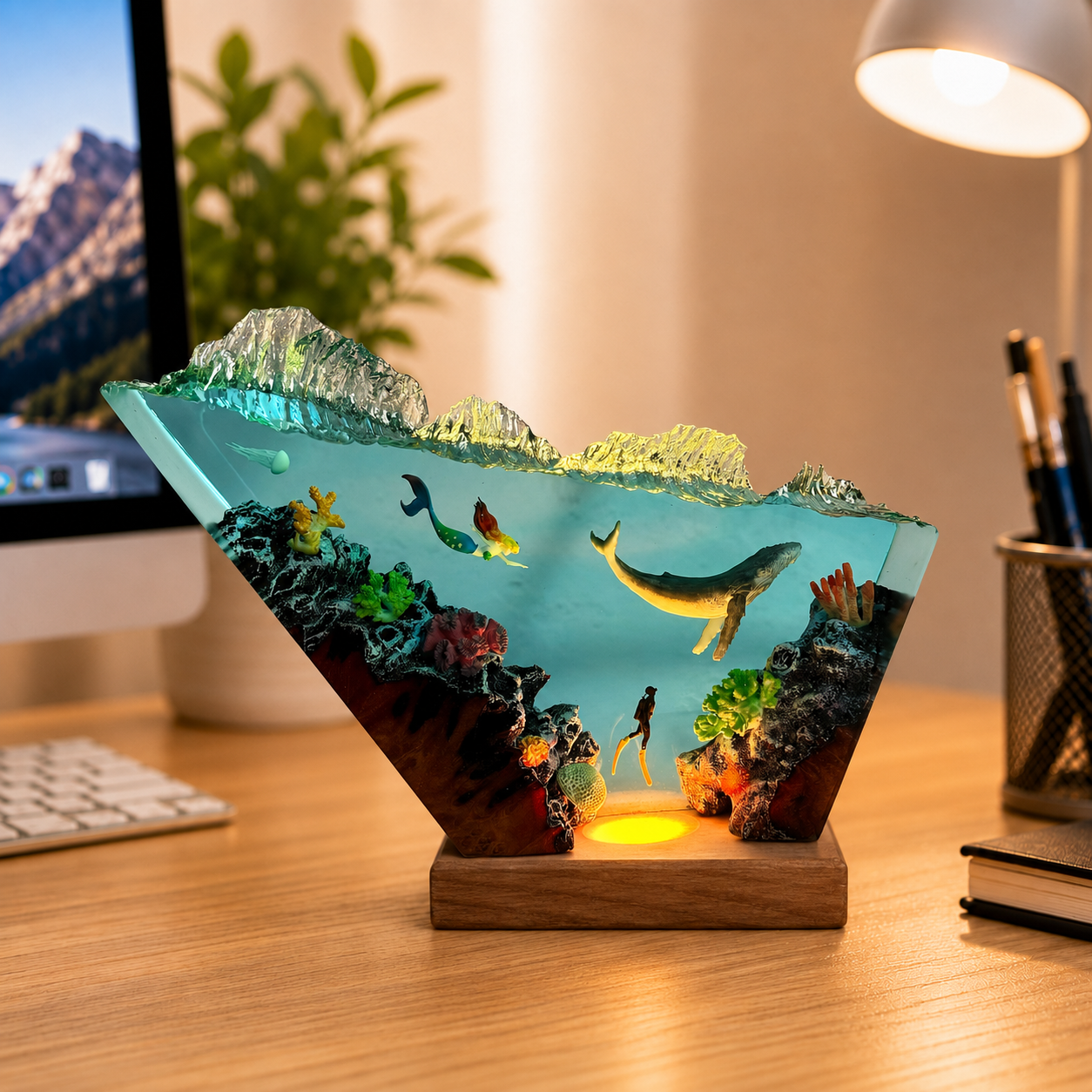 Mermaid and blue whale night light - Ocean Night Light
