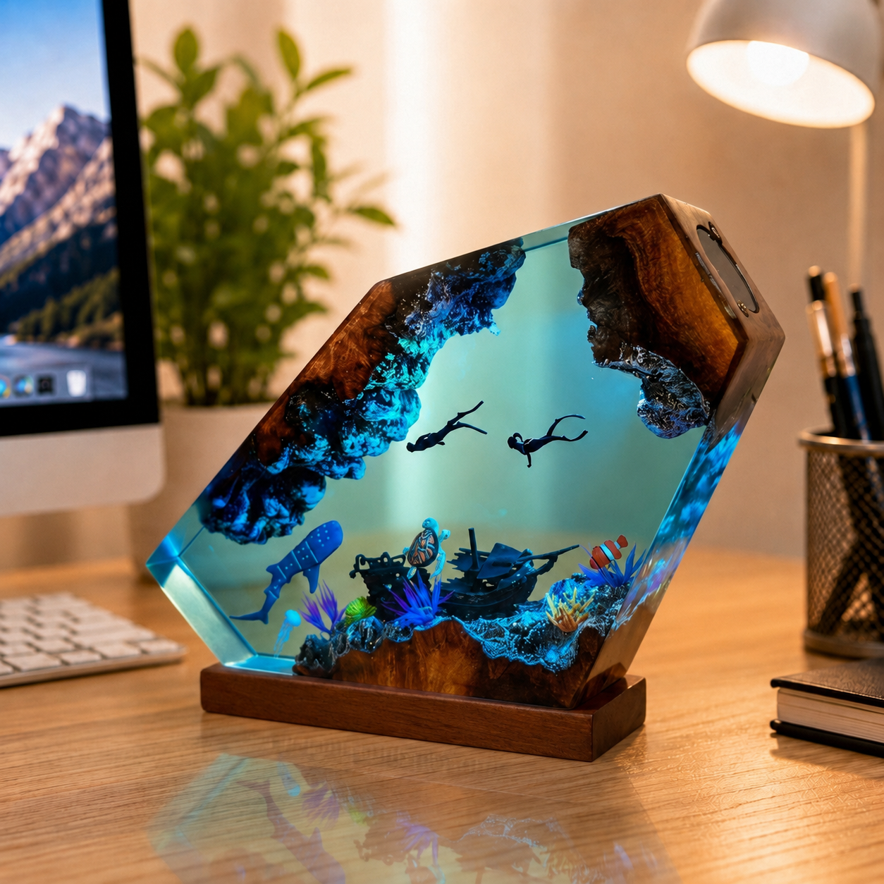 Whale Shark and Diver Night Light – Deep-Sea Ocean Lamp