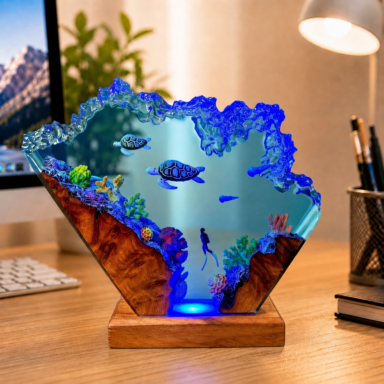 Sea turtle and diver night light