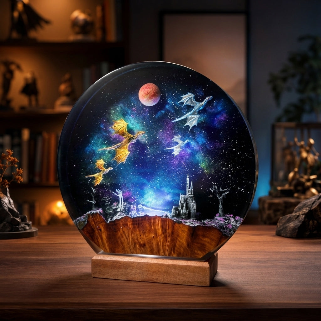 Fire Dragon and Ice Dragon Sculptures Night Light