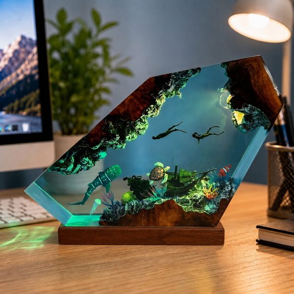 Whale Shark and Diver Night Light – Deep-Sea Ocean Lamp