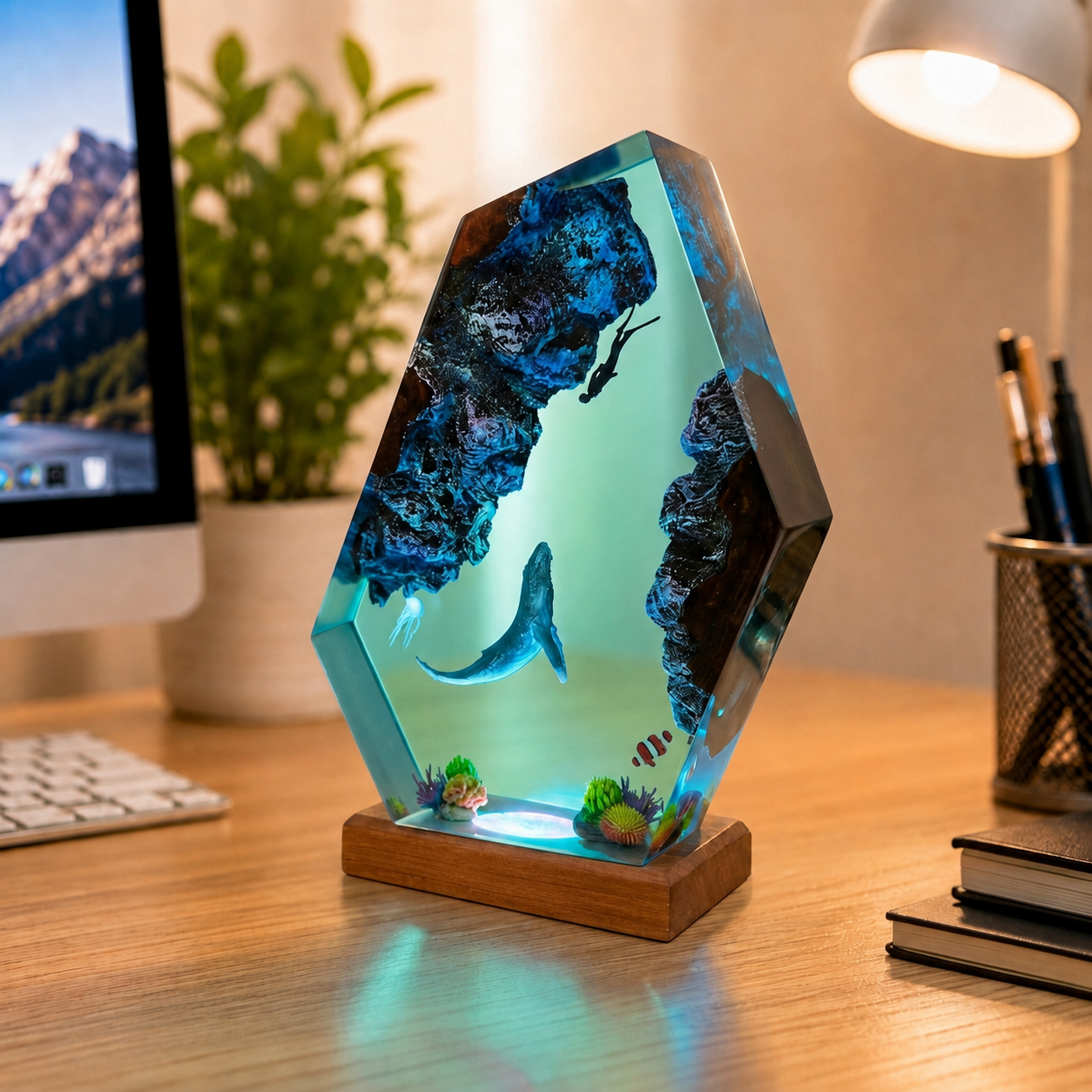 Humpback Whale and Diver Night Light – Ocean Lamp