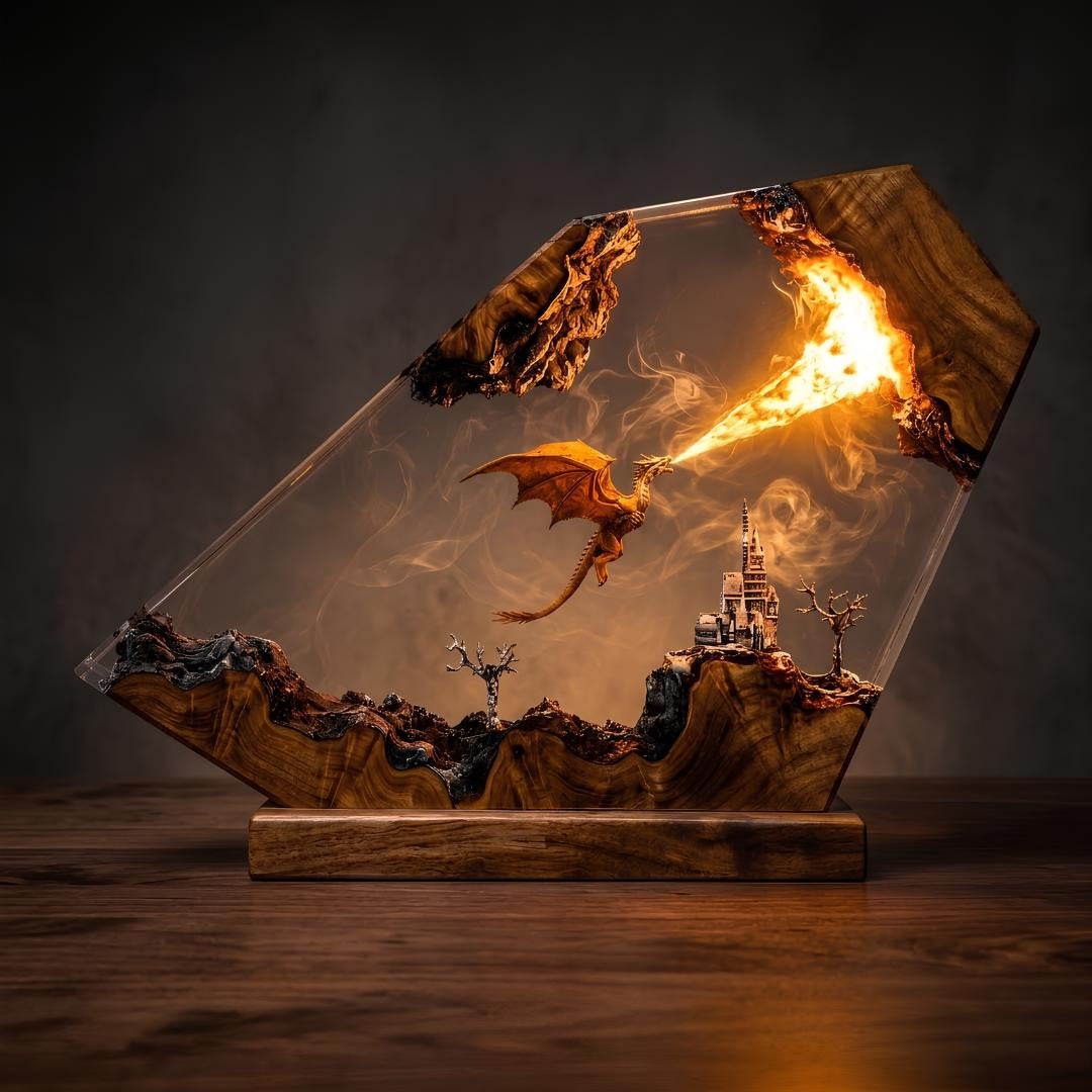 Fire Breathing Dragon & Castle Horizontal Resin Night Light